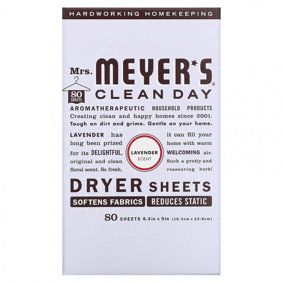 Mrs. Meyers Clean Day, Антистатические салфетки, аромат лаванды, 80 шт. Мрс Мэйерс Клин Дэй MRS-14148