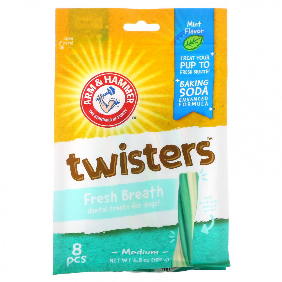 Arm & Hammer, Twister, лакомства для собак Fresh Breath, средний, с мятой, 8 шт. ARH-77467