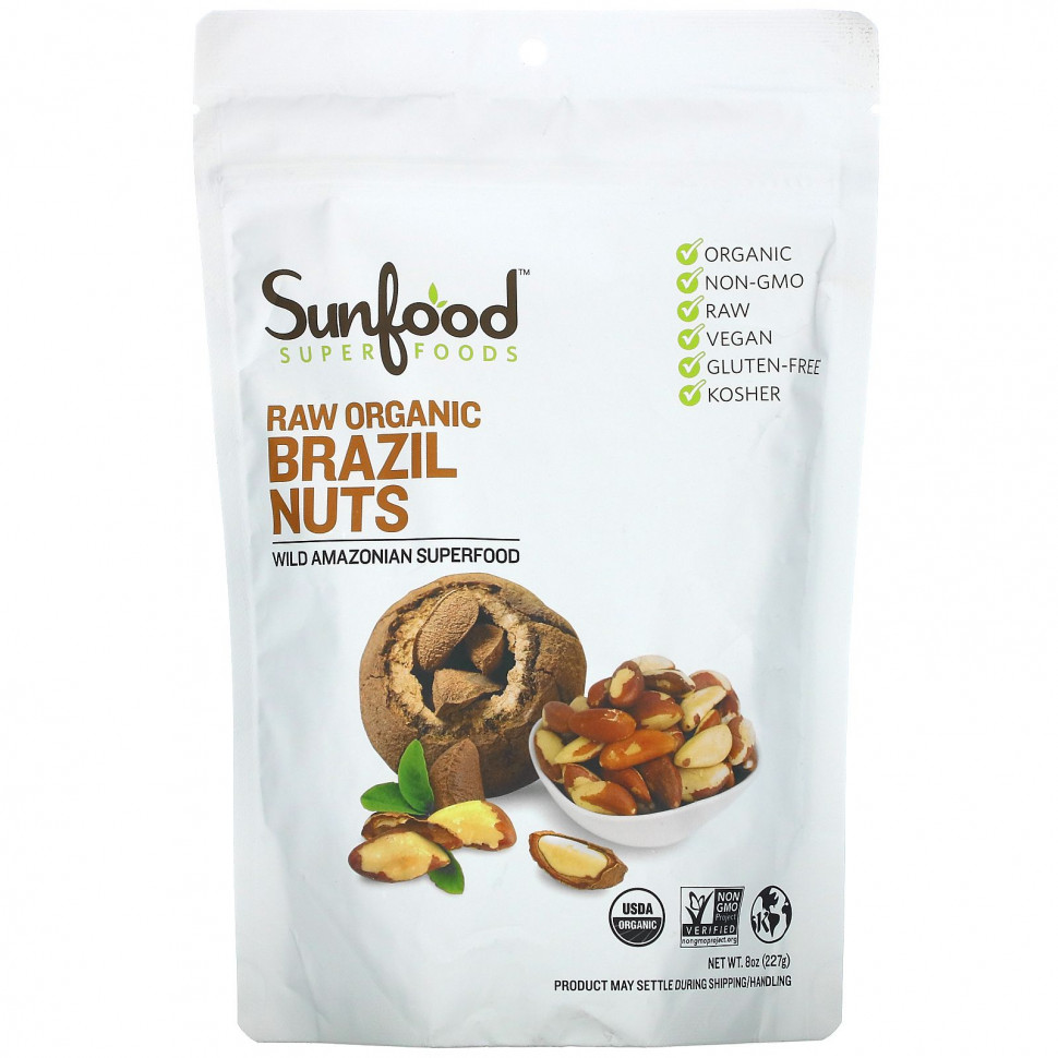 Sunfood, сырые органические бразильские орехи, 227 г (8 унций) Санфуд SFD-10155