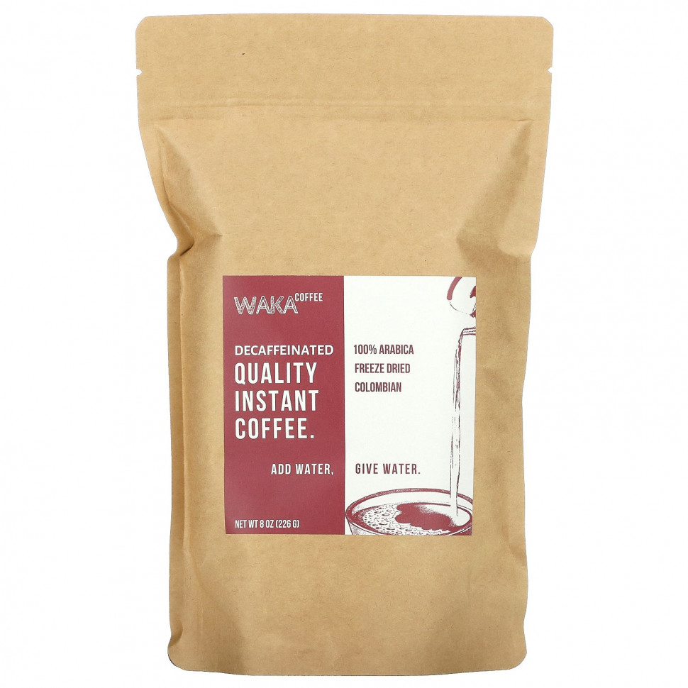 Waka Coffee, Растворимый кофе из 100% арабики, сублимированный колумбийский, средней обжарки, без кофеина, 226 г (8 унций) WKC-87106