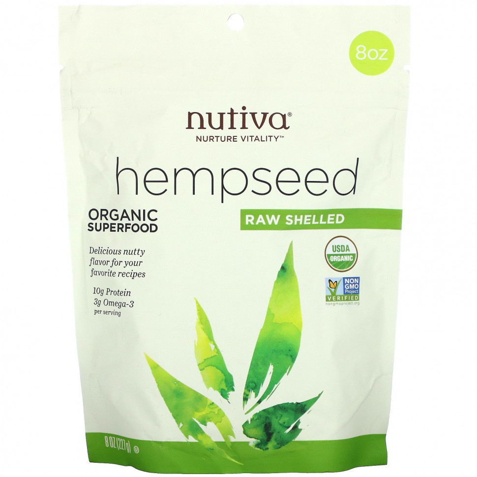 Nutiva, Органическое конопляное семя, сырое, очищенное, 227 г (8 унций) Нутива NUT-00010