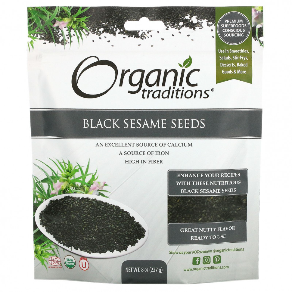 Organic Traditions, семена черного кунжута, 227 г (8 унций) OGT-00234