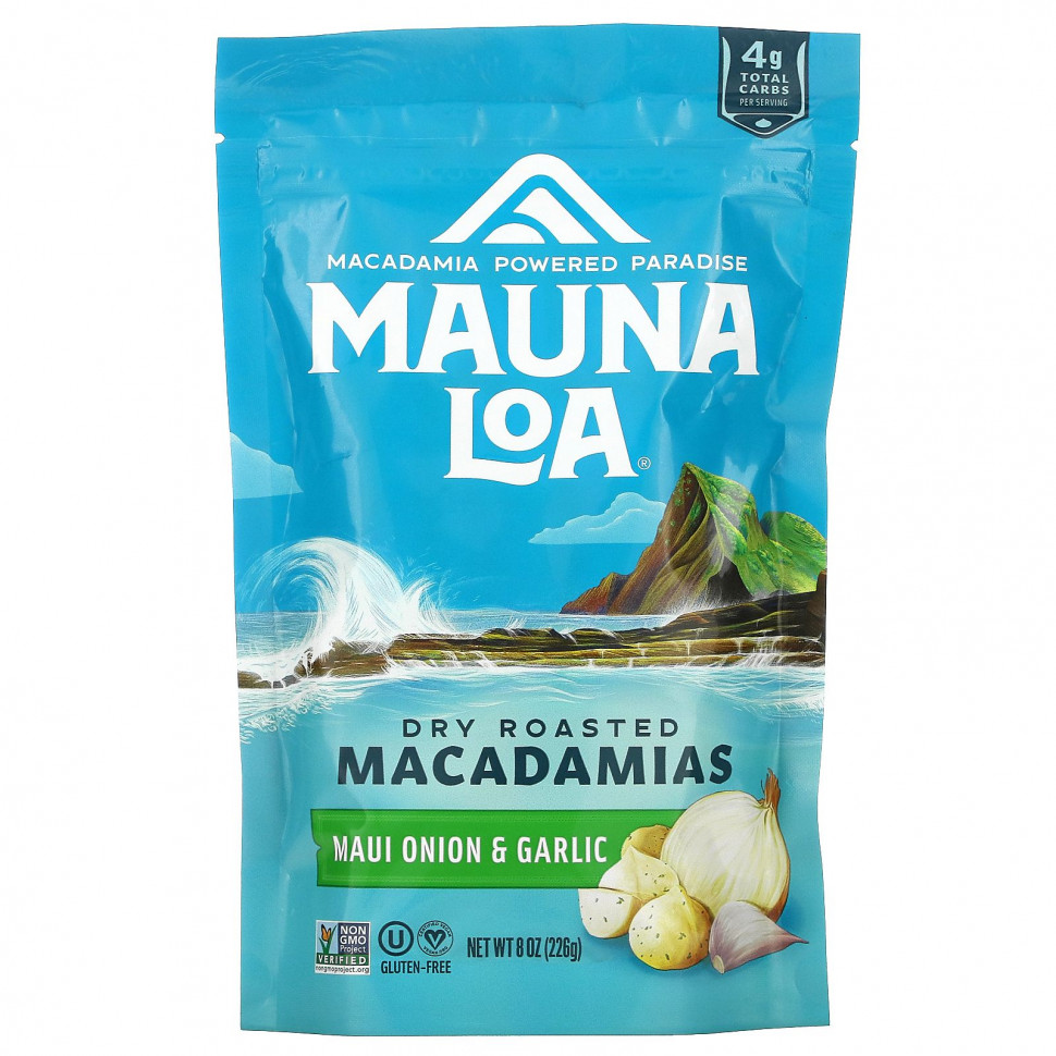 Mauna Loa, Сухие обжаренные макадамия, лук и чеснок Мауи, 226 г (8 унций) Мауна Лоа MNA-04211