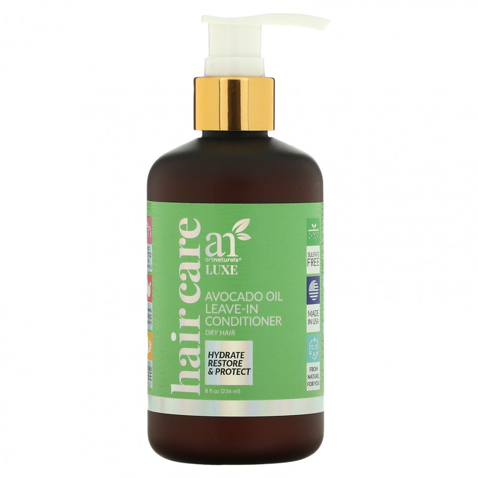 Artnaturals, Luxe, несмываемый кондиционер с маслом авокадо, для сухих волос, 236 мл (8 жидк. Унций) Арт Натуралс RNA-80032