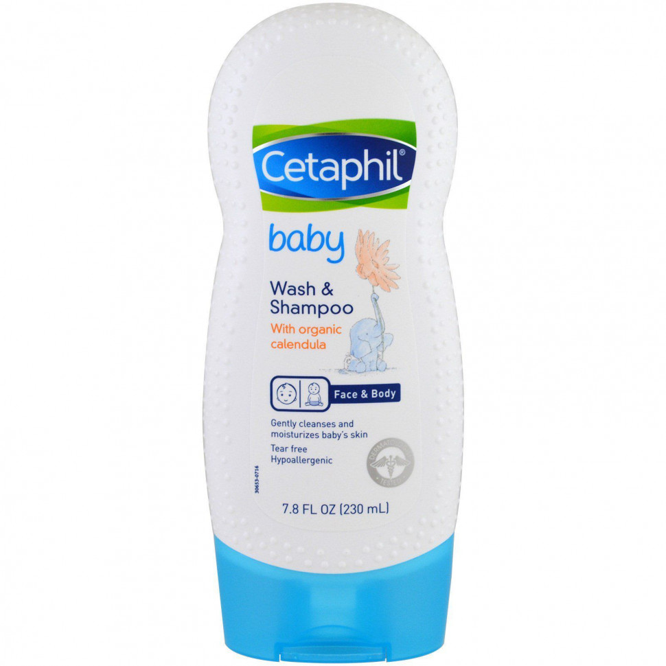 Cetaphil, детский гель для душа и шампунь, с органической календулой, 230 мл (7,8 жидк. унции) Сетафил CET-93607