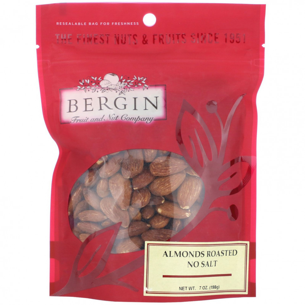 Bergin Fruit and Nut Company, Жареный миндаль, без соли, 198 г (7 унций) Бергин Фрут и Нат Кампани BFN-00006