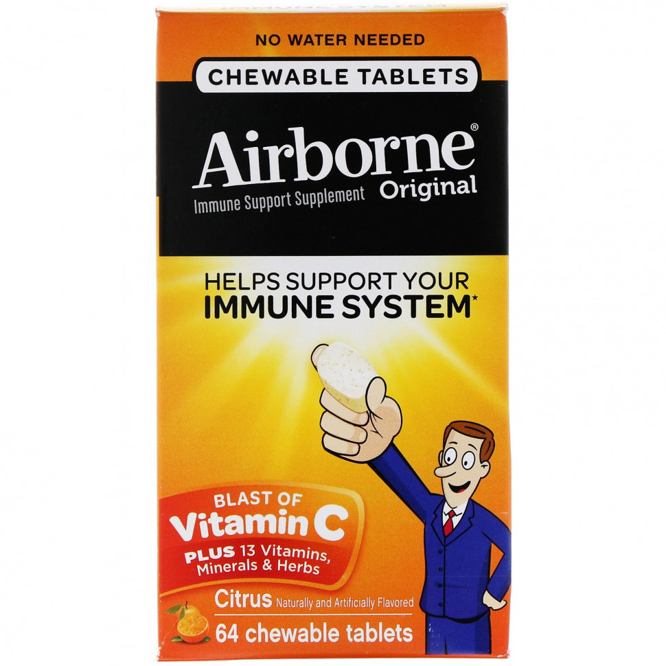 AirBorne, взрыв витамина C, с цитрусовым вкусом, 64 жевательных таблетки ЭйрБорн AIB-18631