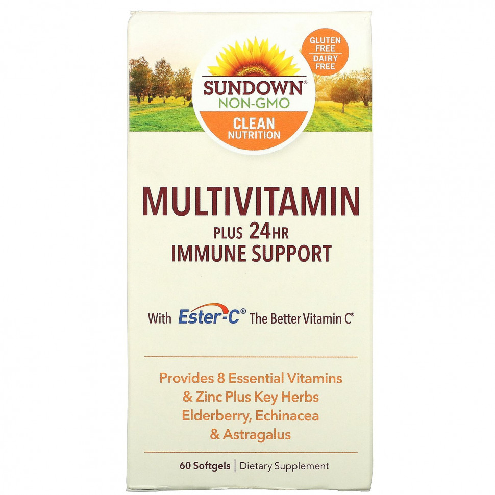 Sundown Naturals, Мультивитамины, поддержка иммунитета в течение 24 часов, 60 мягких таблеток Сандаун Нэчуралс SDN-67229