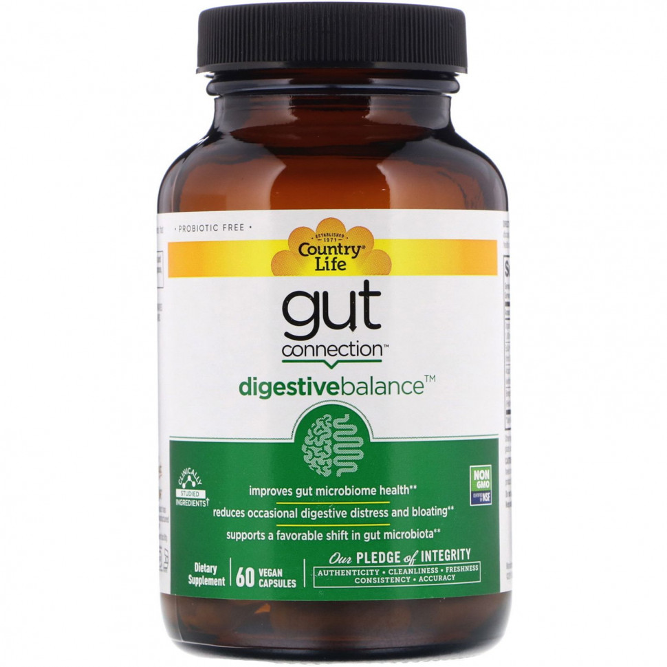 Country Life, Gut Connection, Digestive Balance, 60 веганских капсул Кантри Лайф CLF-03026