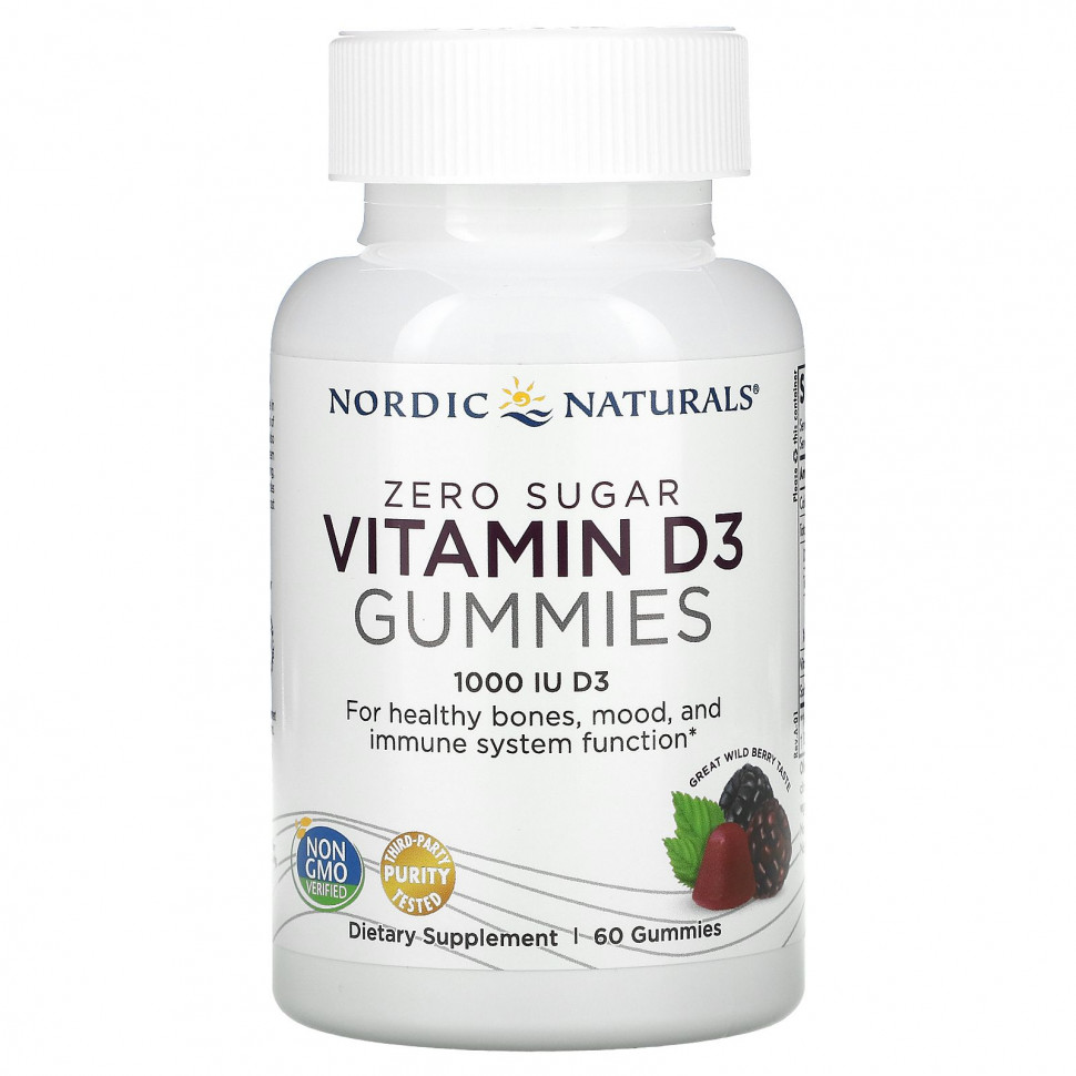 Nordic Naturals, Zero Sugar Vitamin D3 Gummies, Wild Berry, 1,000 IU, 60 Gummies Нордик Натуралс NOR-31137