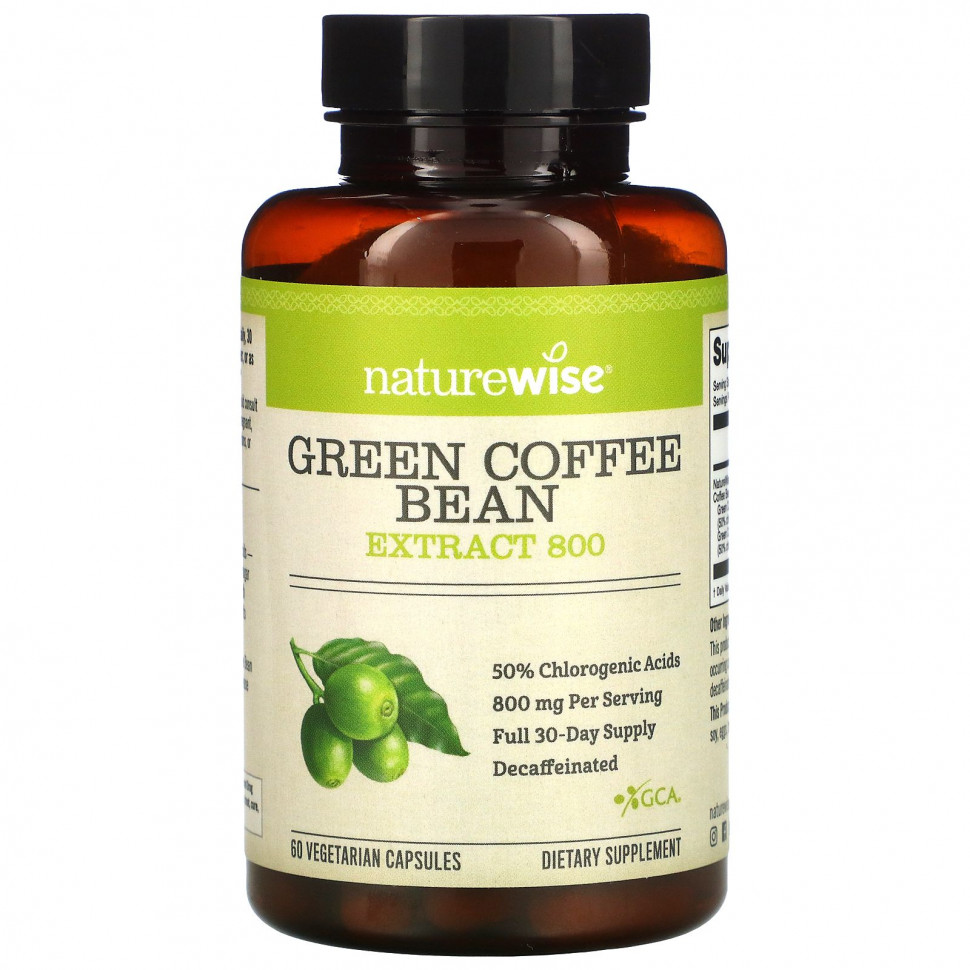 NatureWise, Green Coffee Bean Extract 800, 60 Veggie Caps Натуревизе NTW-00600