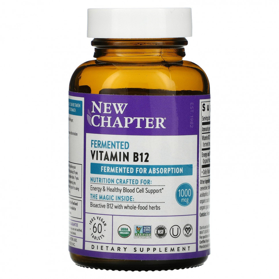 New Chapter, Fermented Vitamin B12, 60 Vegan Tablets Нью Чэптэ NCR-90259