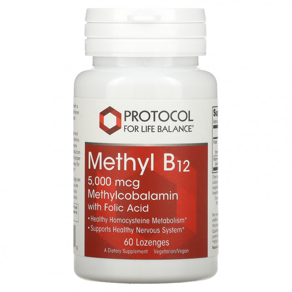 Protocol for Life Balance, Метил B12, 5000 мкг, 60 пастилок Протокол Фор Лифе Балансе PRT-10496