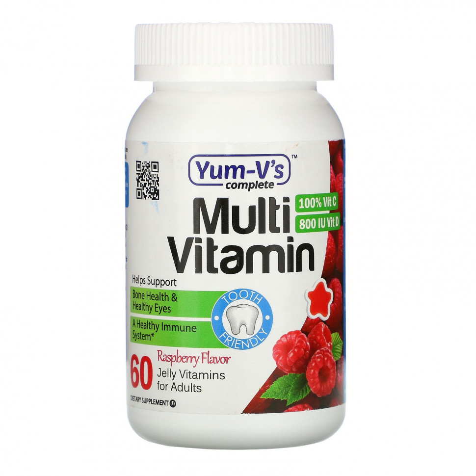 YumV's, Мультивитамины для взрослых, со вкусом малины, 60 желейных витаминов Ям Вис YUV-00176