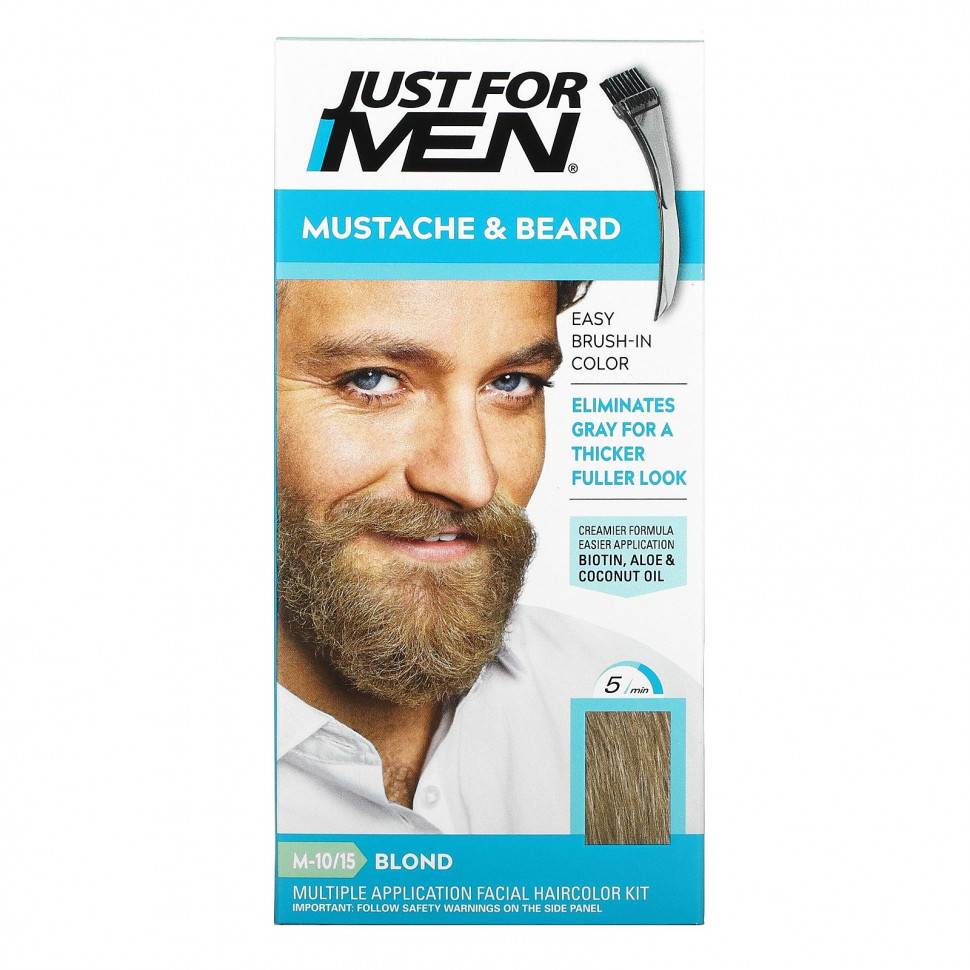 Just for Men, Mustache & Beard, гель для окрашивания усов и бороды с кисточкой в комплекте, оттенок блонд M-10/15, 2 шт. по 14 г JFM-04900