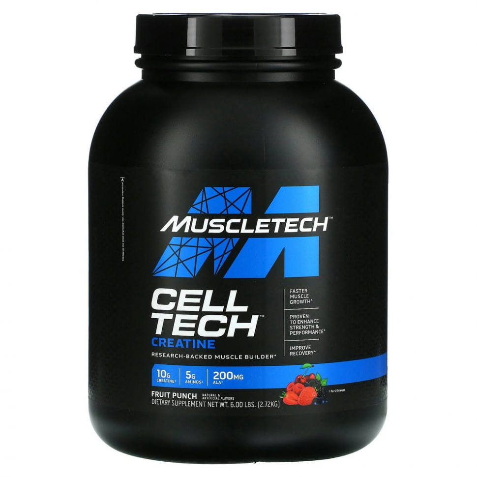 Muscletech, Performance Series, CELL-TECH, самая мощная формула с креатином, со вкусом фруктового пунша, 2,72 кг (6 фунтов) Мусклетек MSC-70321