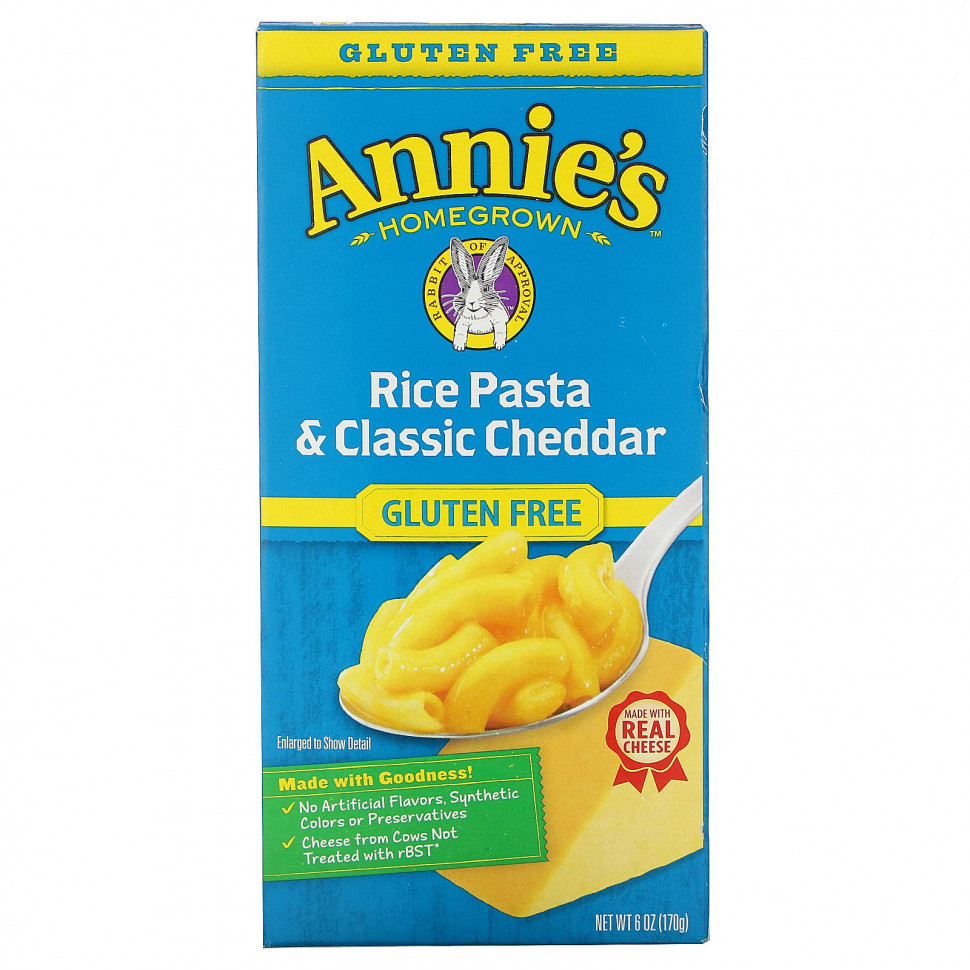 Annie's Homegrown, Рисовая паста и классический чеддер, без глютена, 170 г (6 унций) Аннис Хоумгроун HOM-61001