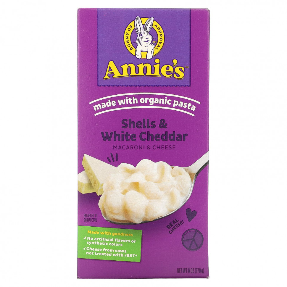 Annie's Homegrown, Ракушки и белый чеддер, Макароны с сыром, 6 унций (170 г) Аннис Хоумгроун HOM-00004