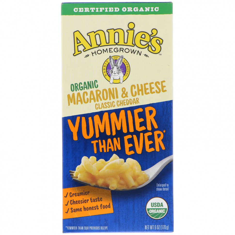 Annie's Homegrown, Органические макароны и сыр, классический чеддер, 6 унций (170 г) Аннис Хоумгроун HOM-30039