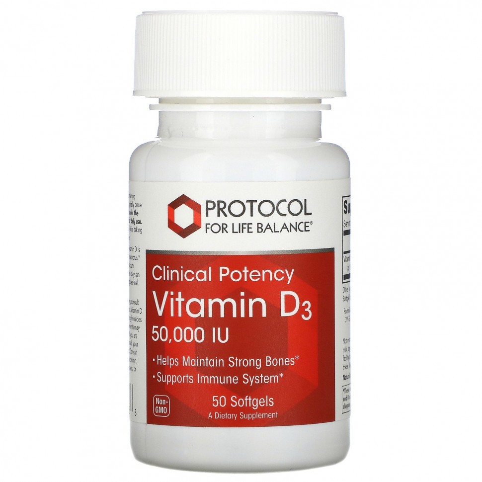 Protocol for Life Balance, Vitamin D3, Clinical Potency , 50,000 IU, 50 Softgels Протокол Фор Лифе Балансе PRT-10378