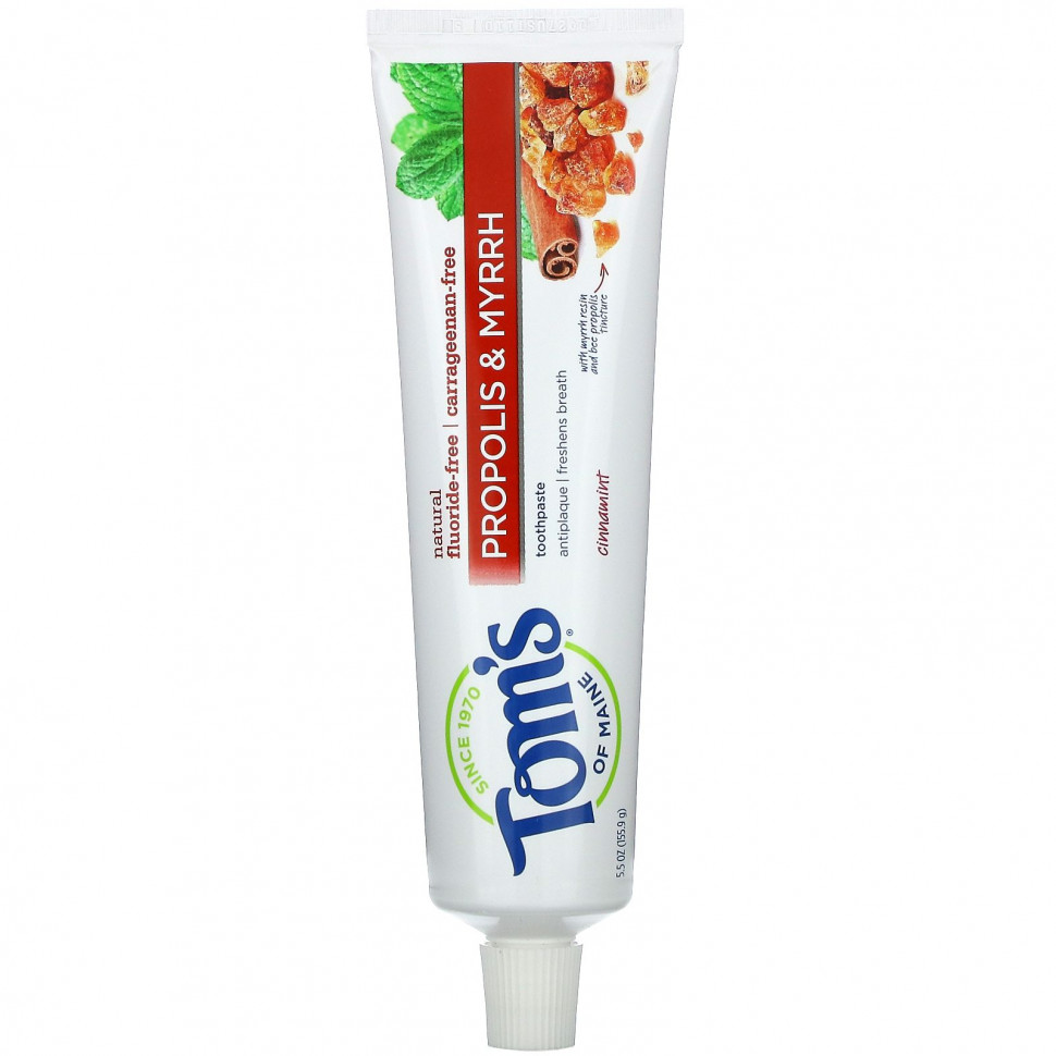 Tom's of Maine, Natural Antiplaue, зубная паста против налета, с прополисом и миррой, без фтора, корица, 155,9 г (5,5 унции) Томс оф Мэйн TOM-83072