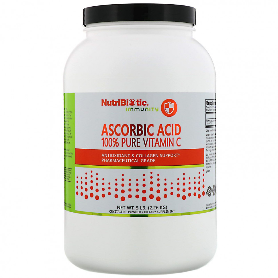 NutriBiotic, Immunity, аскорбиновая кислота, 100% чистый витамин C, кристаллический порошок, 2.26 кг (5 фунтов) НутриБиотик NBC-00203