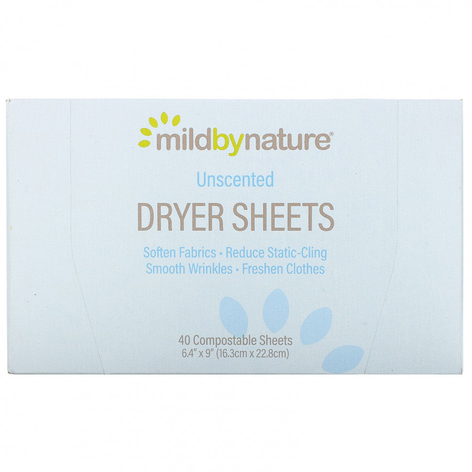 Mild By Nature, Салфетки с пропиткой антистатиком, без запаха, биоразлагаемые, 40 штук Милд бай нэйчур MBN-01641