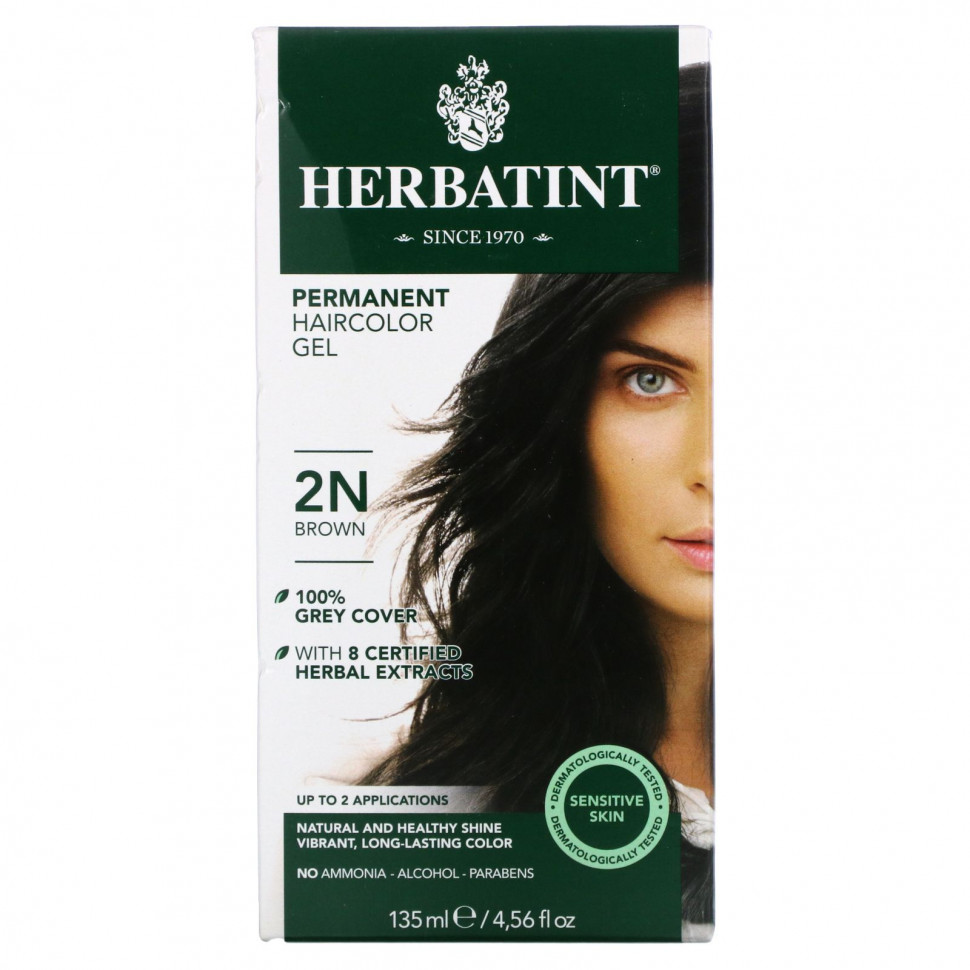 Herbatint, перманентная гель-краска для волос, 2N, коричневый, 135 мл (4,56 жидк. унций) Хербатинт HVN-00101
