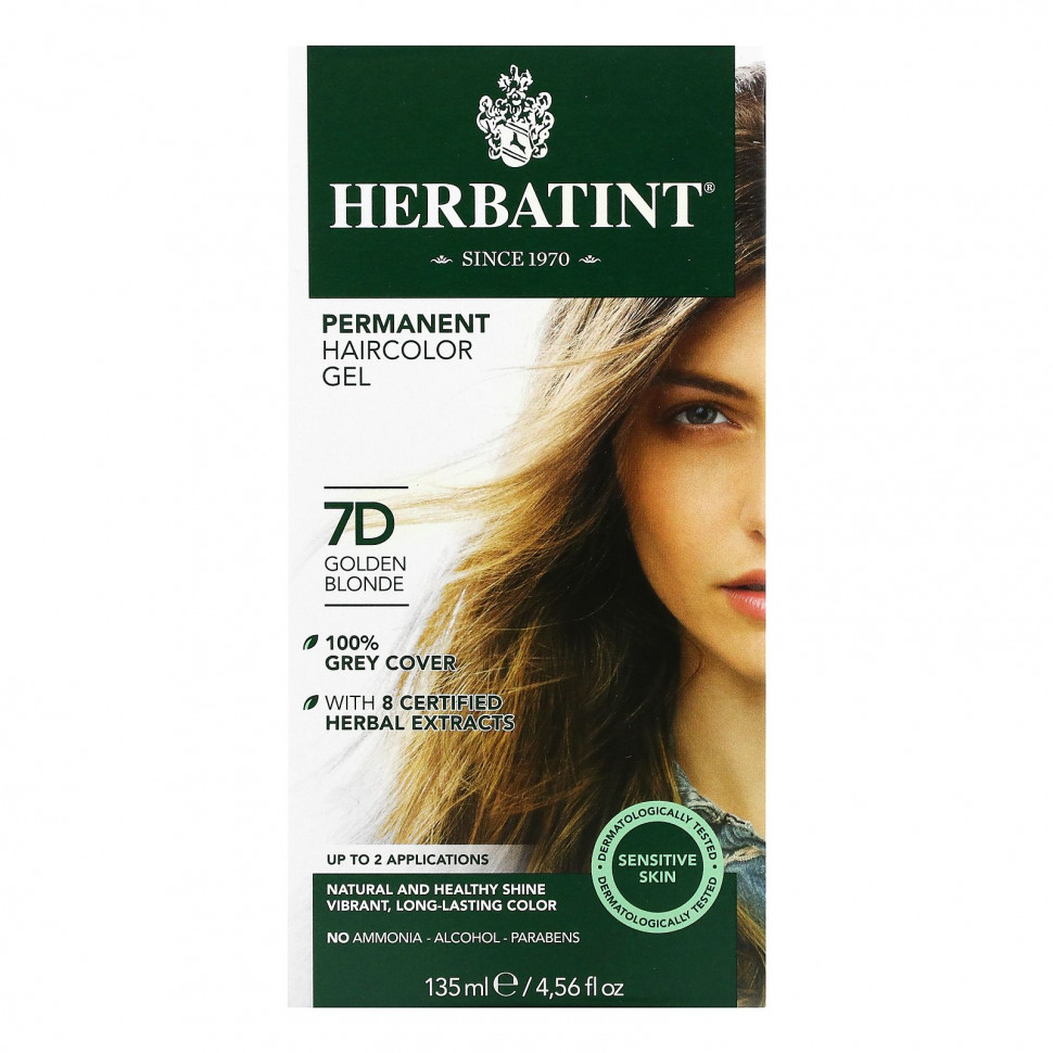 Herbatint, 7D, стойкая гель-краска для волос, золотой блонд, 135 мл (4,56 жидк. унции) Хербатинт HVN-00113