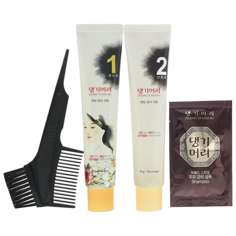 Doori Cosmetics, Daeng Gi Meo Ri, краска для волос с лекарственными травами, оттенок черный, 1 набор DOO-07383
