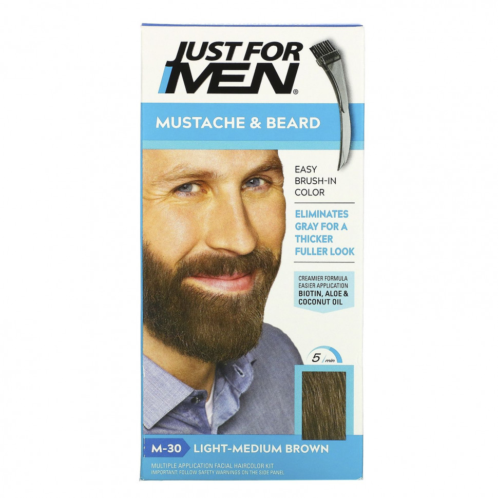 Just for Men, M-30, оттенок M-30 для усов и бороды, светло-коричневый, 1 набор для многократного нанесения JFM-04910