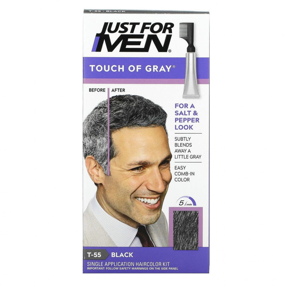 Just for Men, Мужская краска для волос с гребешком Touch of Gray, оттенок черный T-55, 40 г JFM-04138