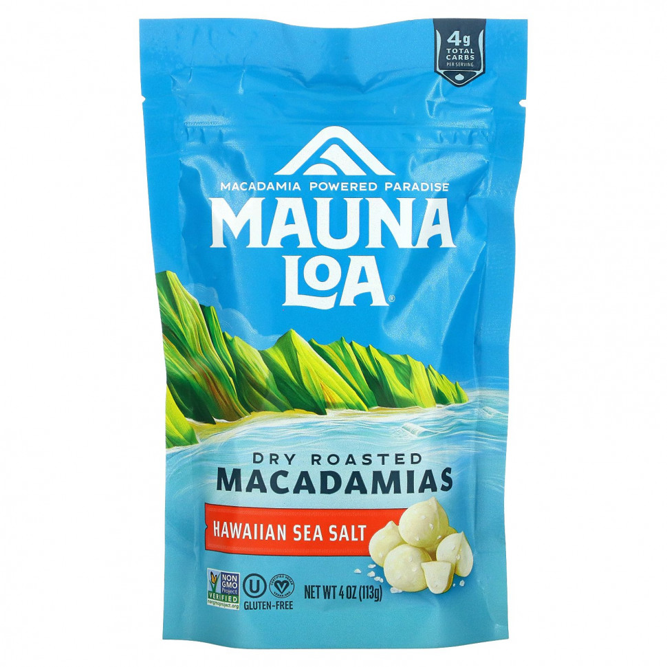 Mauna Loa, Dry Roasted Macadamias, гавайская морская соль, 113 г (4 унции) Мауна Лоа MNA-04100
