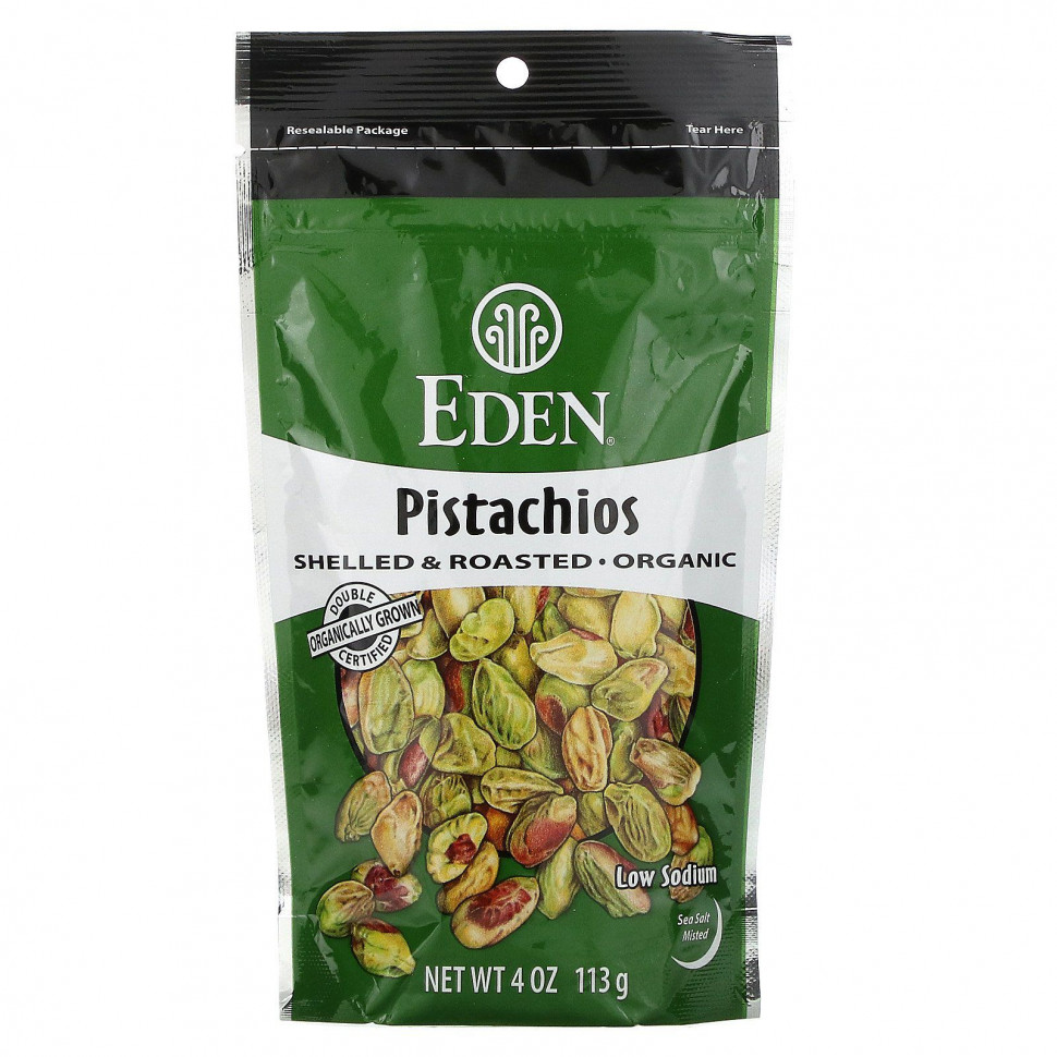 Eden Foods, Органические фисташки, очищенные и обжаренные, слегка подсоленные морской солью, 113 г (4 унции) Эдэн Фудс EDN-00089