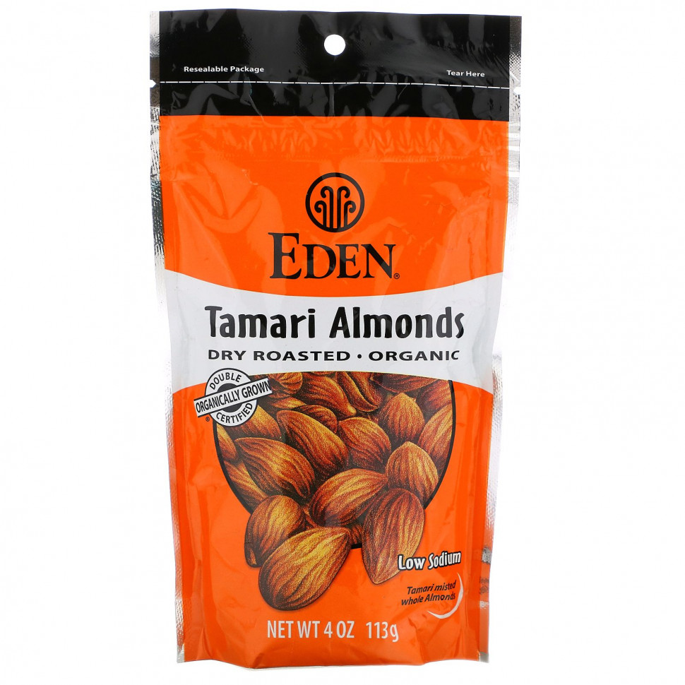 Eden Foods, Органический миндаль в соевом соусе, Обжарен без масла, 4 унции (113 г) Эдэн Фудс EDN-00080