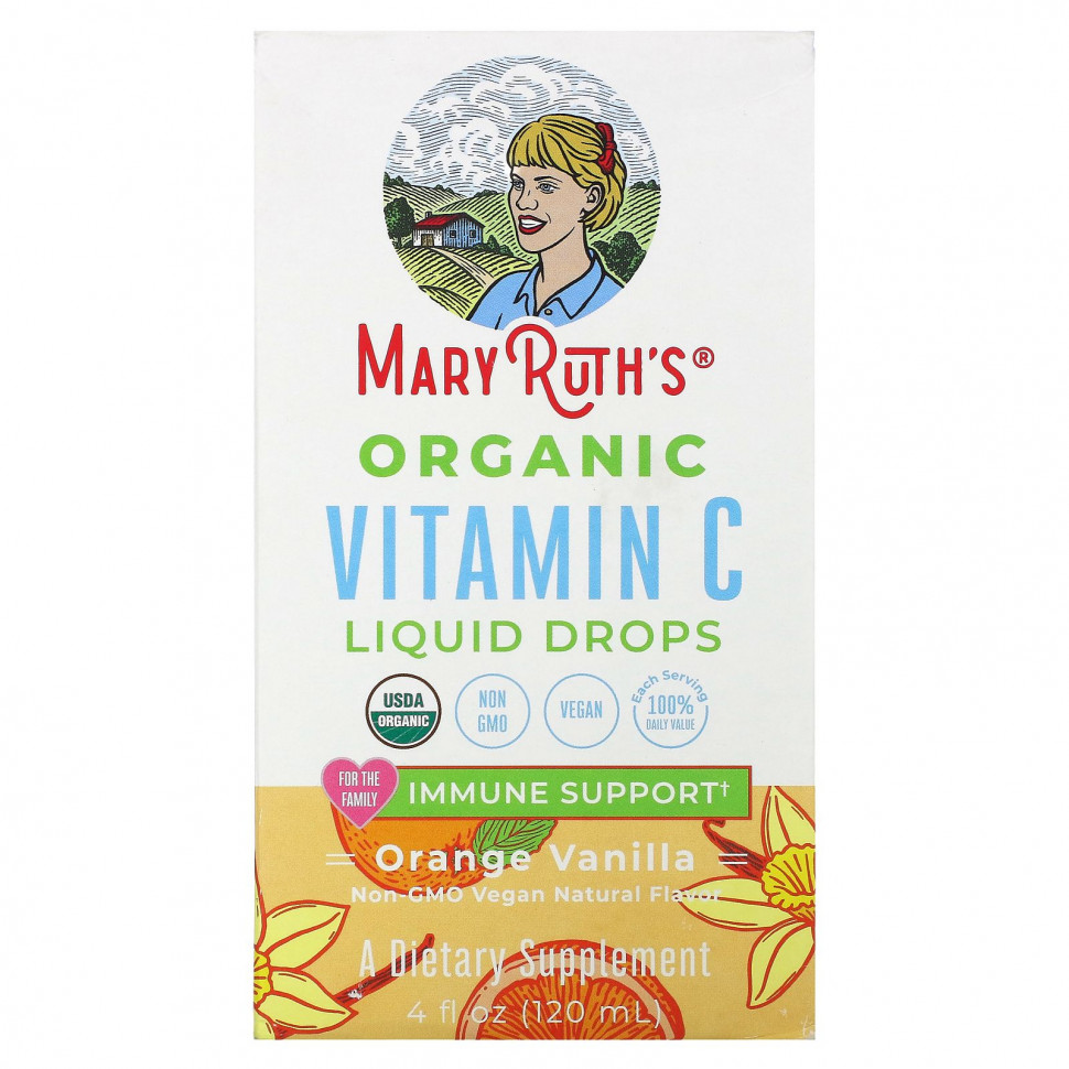 MaryRuth Organics, Органический витамин C в жидких каплях, апельсин и ваниль, 120 мл (4 жидк. Унции) MRO-47134