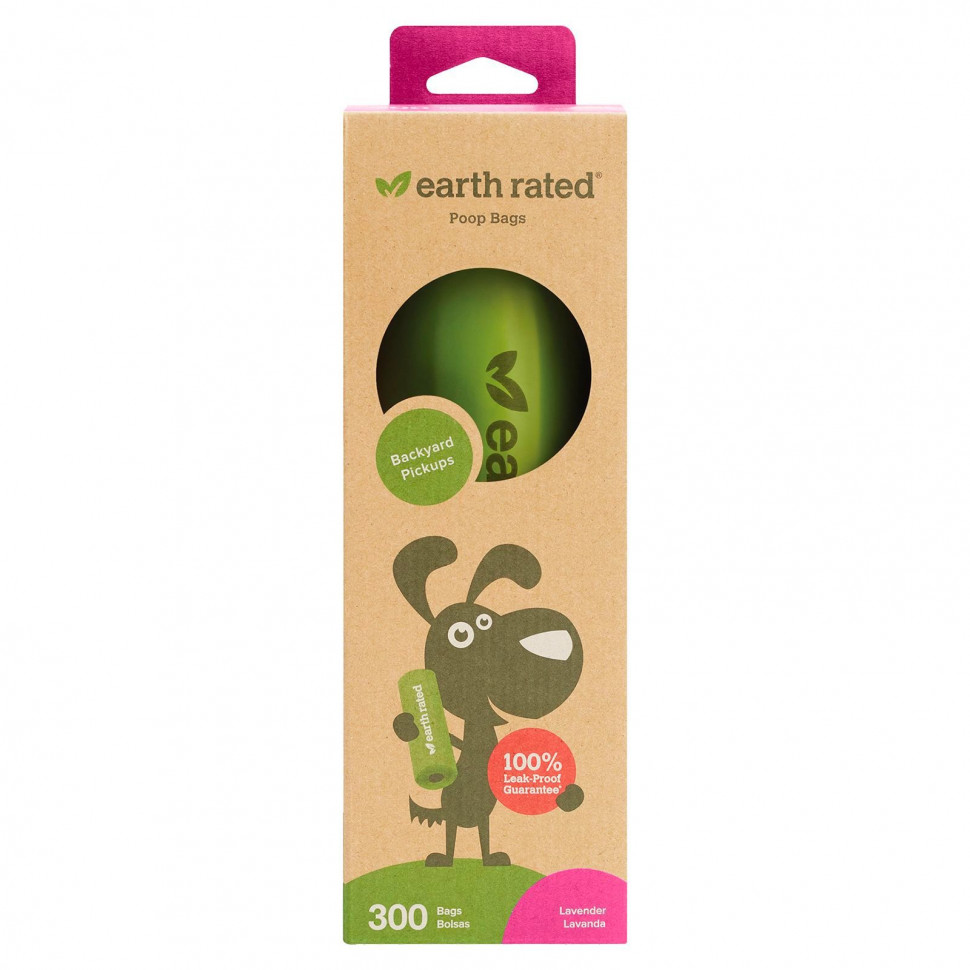 Earth Rated, Мешки для собачьих отходов, бледно-лиловые, 300 мешков ERD-00007