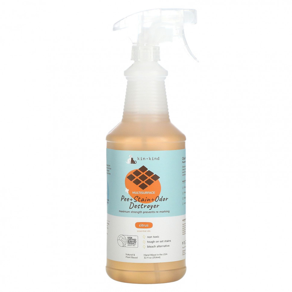 Kin+Kind, Multisurface Pee + Stain + Odor Destroyer, цитрус, 354 мл (32 жидк. Унции) KND-25319