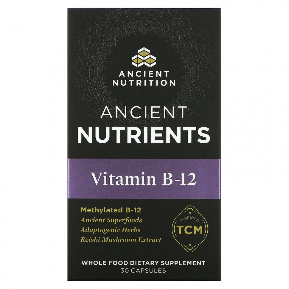 Dr. Axe / Ancient Nutrition, Витамин B12, 30 капсул Эншент Нутришен ATN-02335