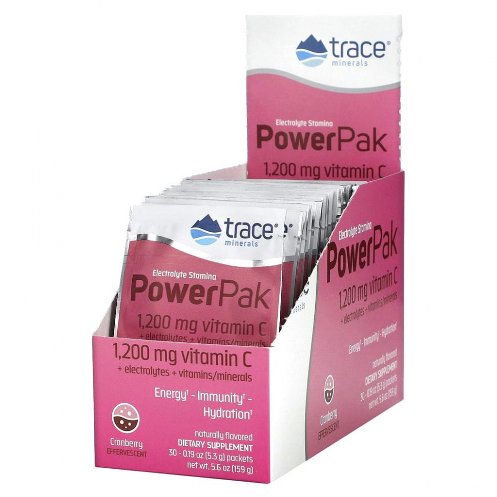 Trace Minerals ®, электролит для повышения выносливости, PowerPak, со вкусом клюквы, 30 пакетиков по 5,3 г (0,19 унции) Трасе Минералс Ресерч TMR-00150