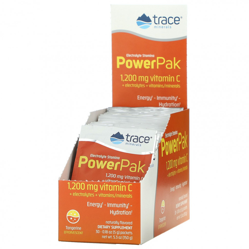 Trace Minerals ®, электролит для повышения выносливости, PowerPak, со вкусом мандарина, 30 пакетиков по 5 г (0,18 унции) Трасе Минералс Ресерч TMR-00349