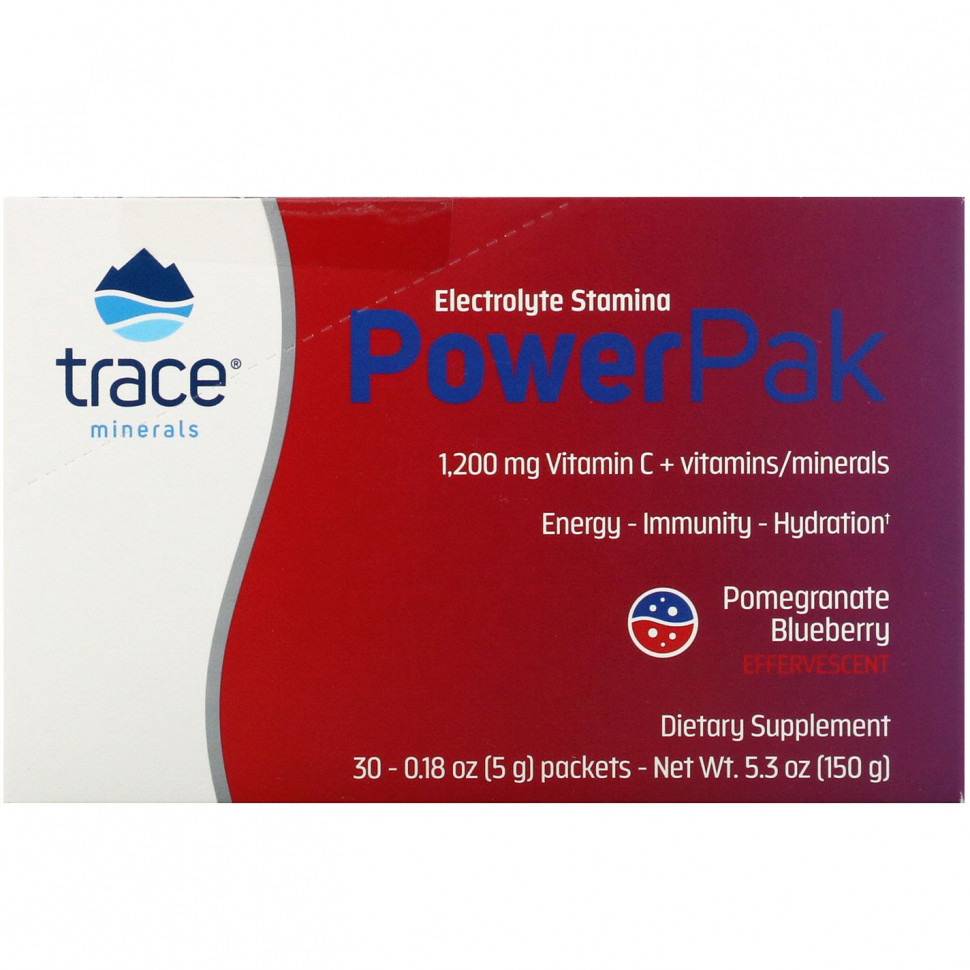 Trace Minerals ®, электролит для повышения выносливости, PowerPak, со вкусом граната и черники, 30 пакетиков по 5 г (0,18 унции) Трасе Минералс Ресерч TMR-00347
