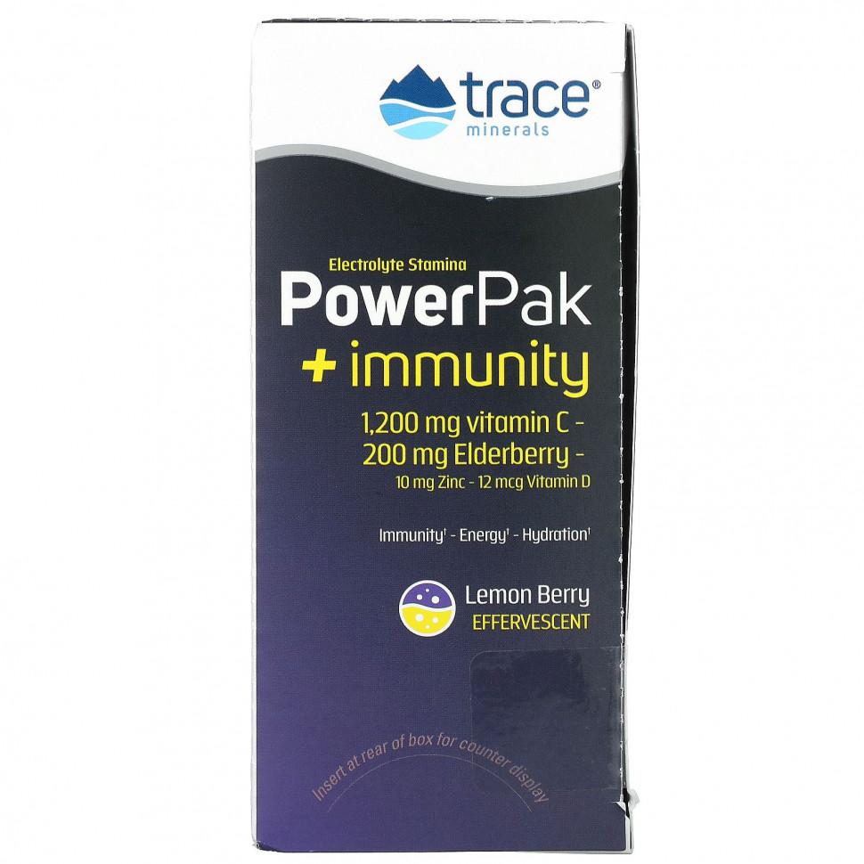 Trace Minerals ®, PowerPak + Immunity, лимон и ягоды, 30 пакетиков по 5,3 г (0,19 унции) Трасе Минералс Ресерч TMR-00588