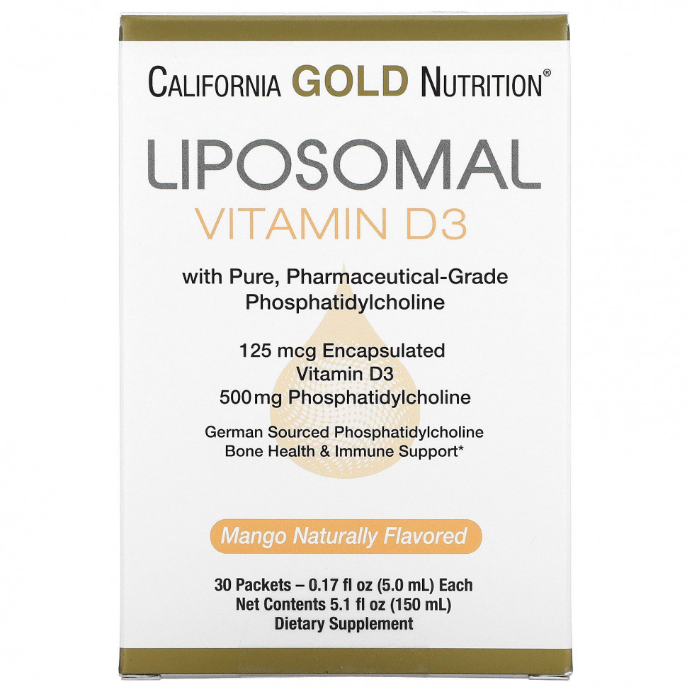 California Gold Nutrition, липосомальный витамин D3, 30 пакетиков, (5 мл) CGN-01983