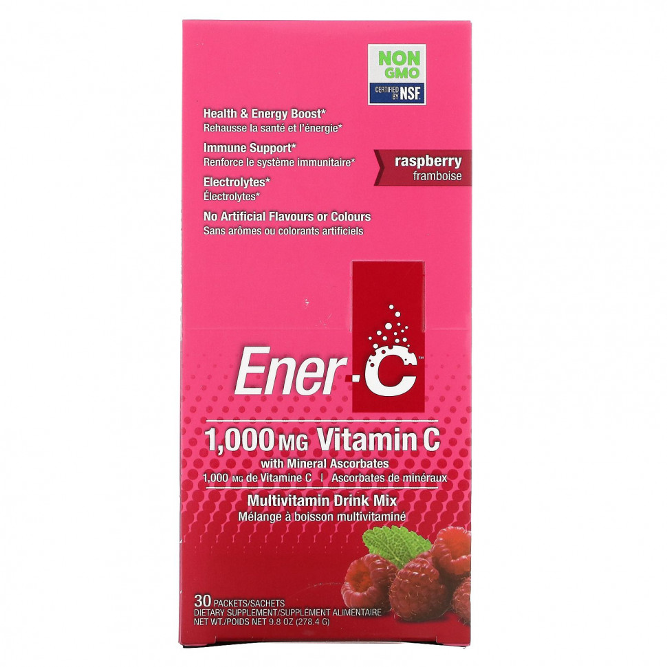 Ener-C, витамин C, смесь для приготовления мультивитаминного напитка со вкусом малины, 30 пакетиков, 277 г (9,8 унции) Енер Си ENR-00102