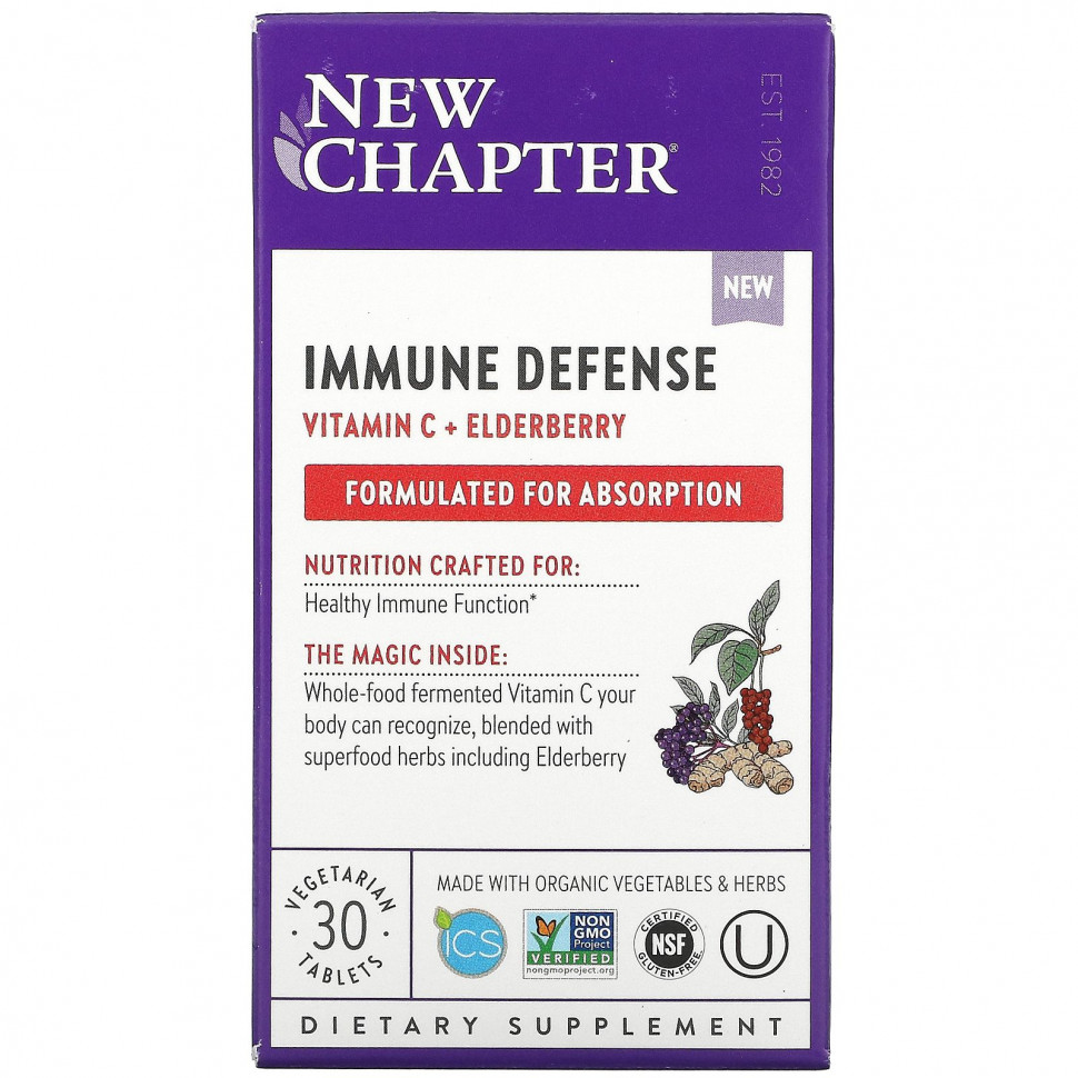 New Chapter, Immune Defense, витамин C и бузина, 30 вегетарианских таблеток Нью Чэптэ NCR-90344