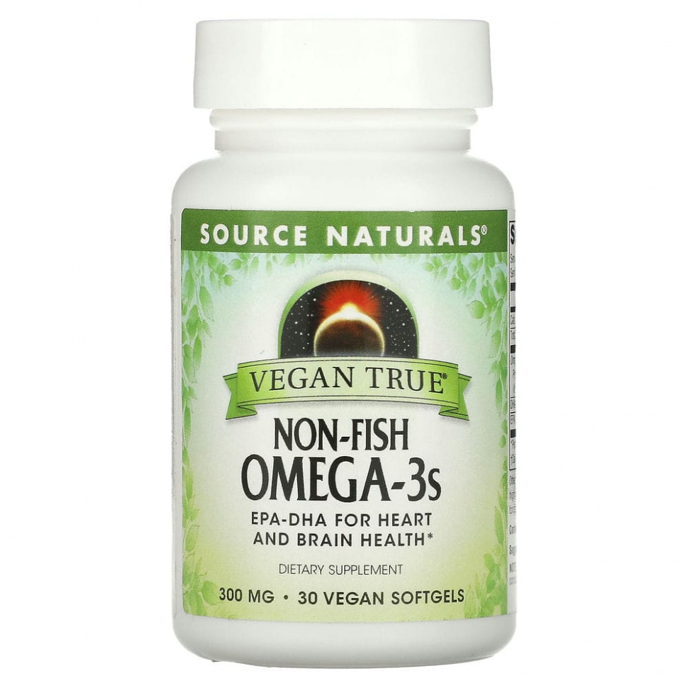 Source Naturals, Vegan True, омега-3 жирные кислоты не из рыбы, 300 мг, 30 веганских капсул SNS-02591