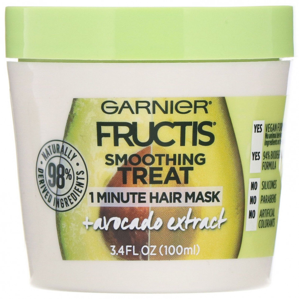 Garnier, Fructis, 1-минутная разглаживающая маска для волос, с экстрактом авокадо, 100 мл GNR-54471
