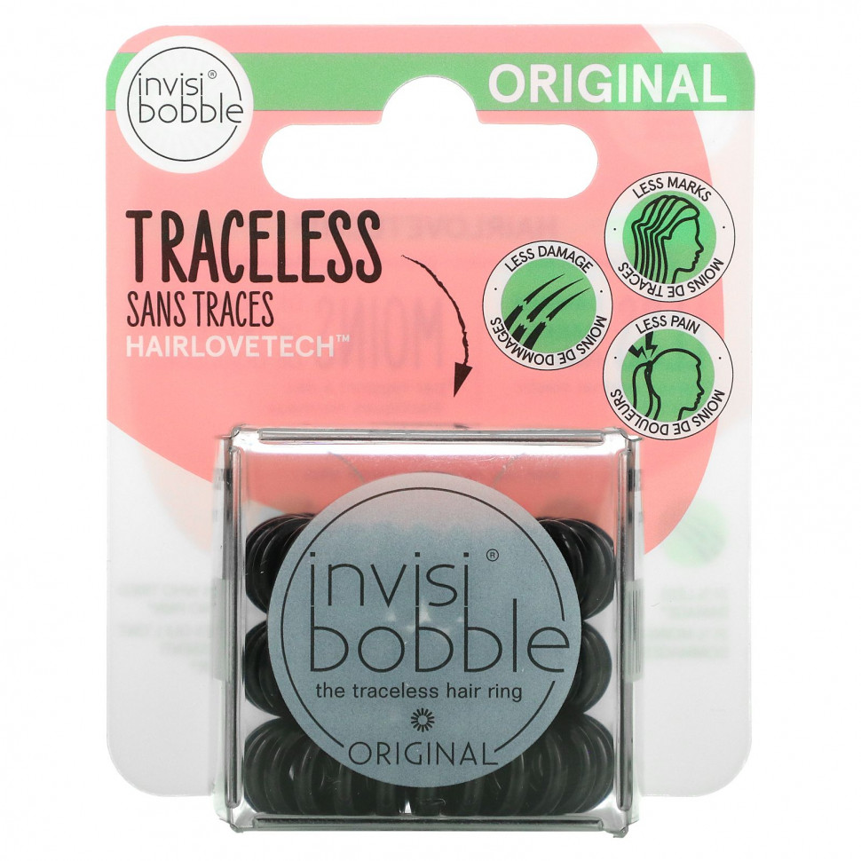 Invisibobble, Original, бесследное кольцо для волос, черный, 3 шт. В упаковке IVB-01094