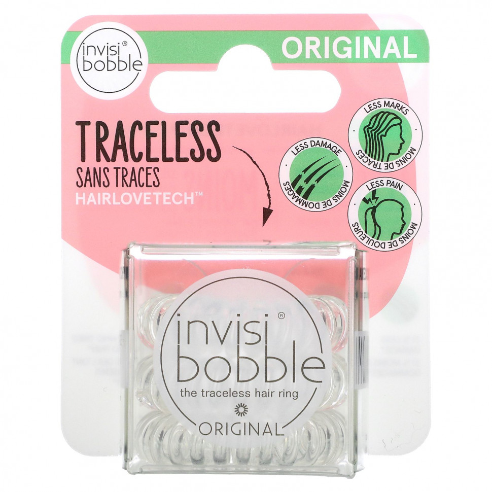 Invisibobble, Original, бесследное кольцо для волос, кристально чистое, 3 шт. В упаковке IVB-01097